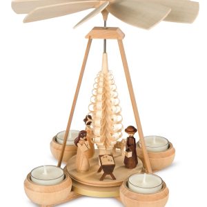 Pyramide klein, Christi Geburt 1-stöckig, natur mit Kombimessingeinsatz, 17x16x24cm