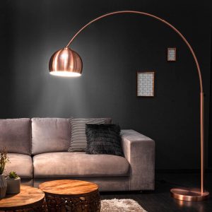Bogenlampe LUXX Kupfer glänzend mit Kupferfuß 170-210cm Höhe verstellbar