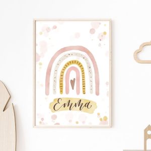 Poster Regenbogen ” ligh pink” DIN A4 – mit schwarzen Rahmen