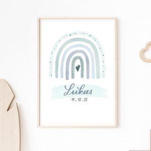 Poster Regenbogen ” ligh blue” DIN A4 – mit weißem Rahmen