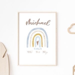 Poster Regenbogen “nude blue & earth” DIN A4 – mit schwarzen Rahmen