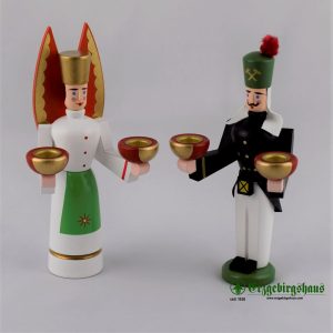 Lichterbergmann und Engel mit grüner Schürze