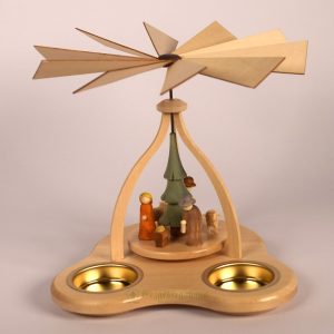 Teelichtpyramide mit Krippenminiaturen für 2 Teelichte